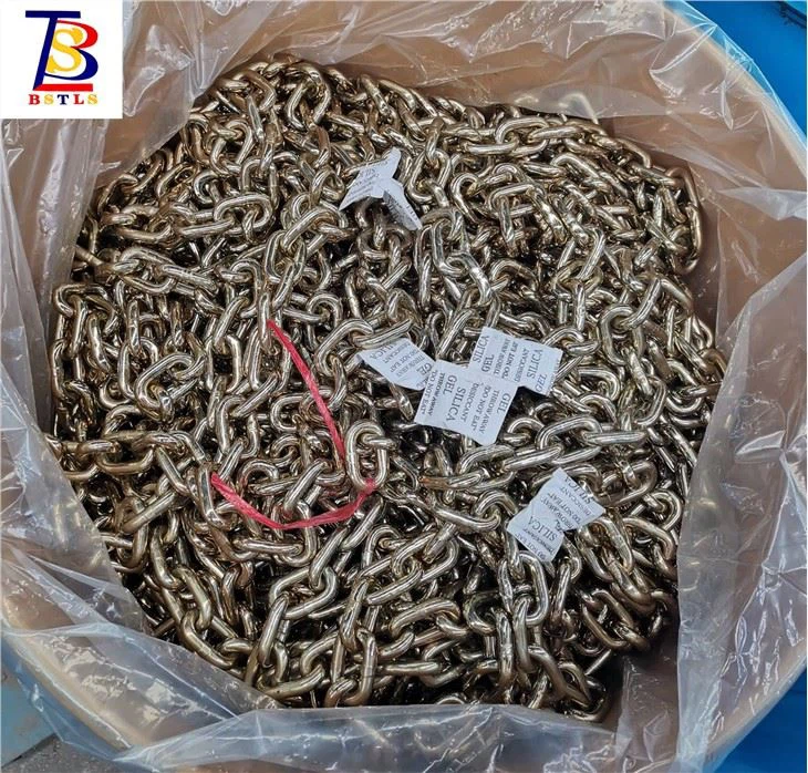 Верига за повдигане от легирана стомана, калибрирана и тествана с поцинковано покритие клас 80, верига с къси връзки